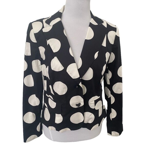 Mod Polka Dot Blazer Focus 2000 Black Cream Cotton Twill Size 6* Front Pockets - Picture 1 of 12